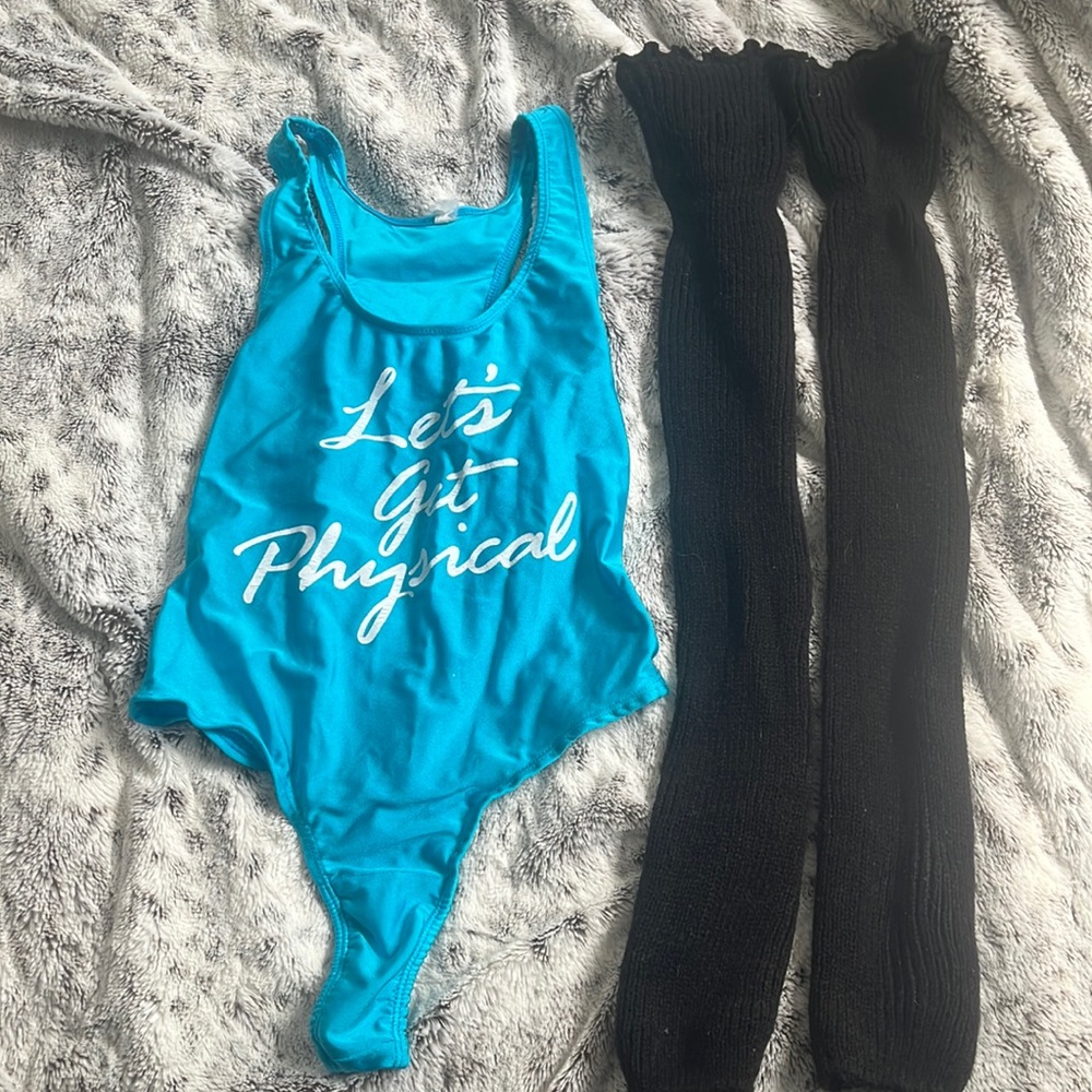 80’s LETS GET PHYSICAL leotard (small) & comes with leg warmers!